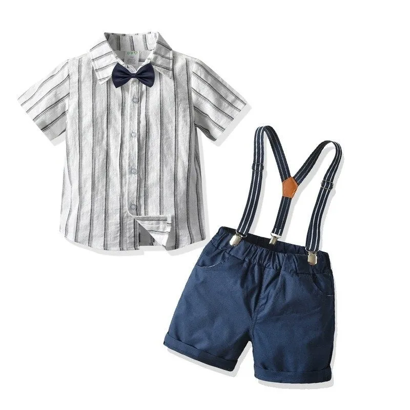 4-Piece Gentleman Bow Tie Shirt and Suspender Shorts Set