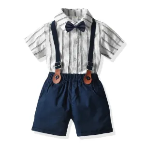 4-Piece Gentleman Bow Tie Shirt and Suspender Shorts Set