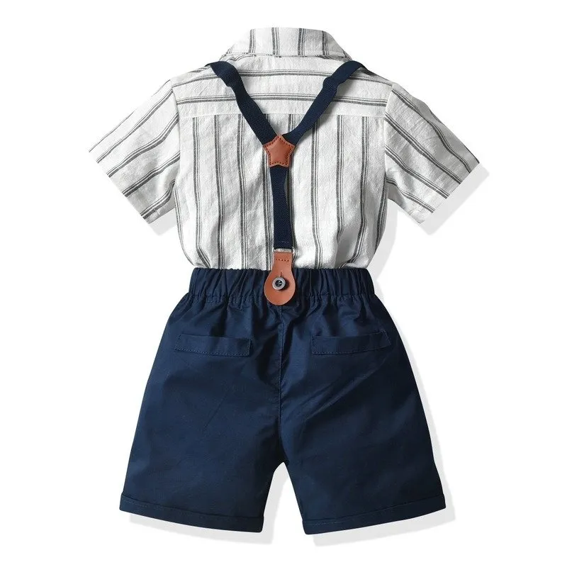 4-Piece Gentleman Bow Tie Shirt and Suspender Shorts Set