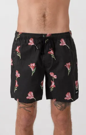 Afends Mens Baywatch - Black Alstro - Elastic Waist Swim Shorts