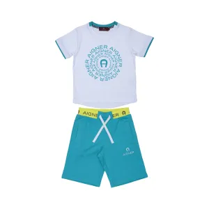 Aigner Kids Boy's White & Green Set T-Shirt & Bermuda
