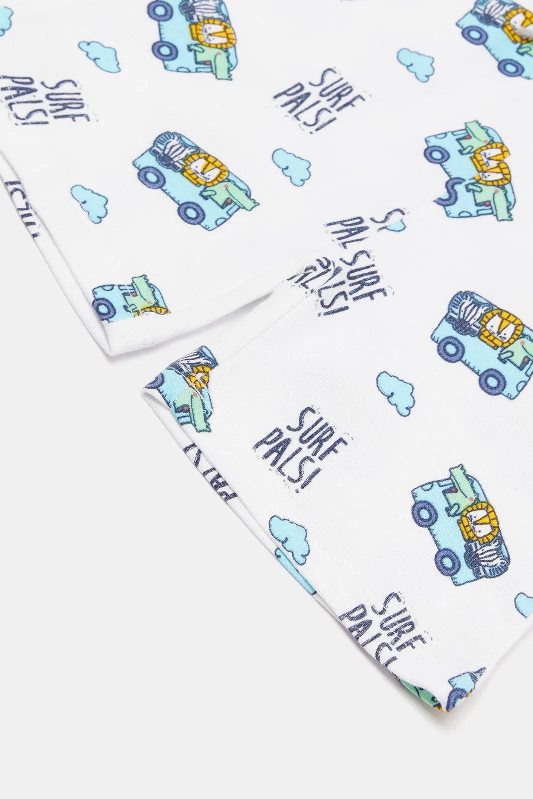 Baby Boys White Car Printed Active Short