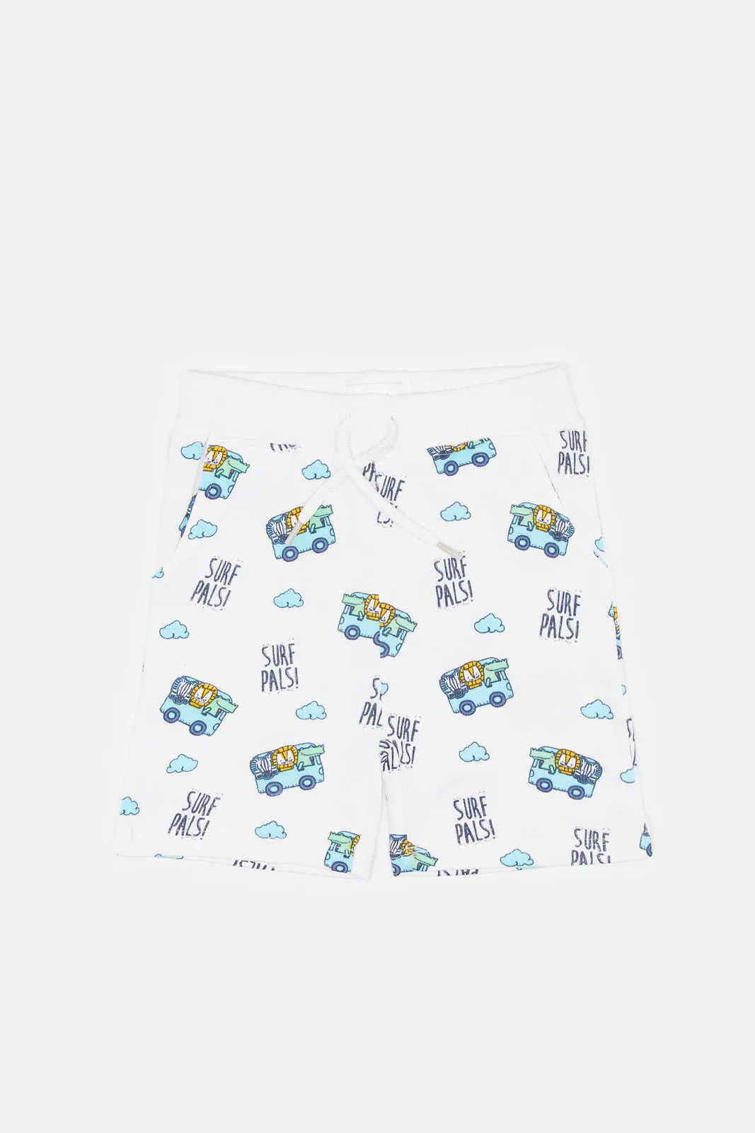 Baby Boys White Car Printed Active Short