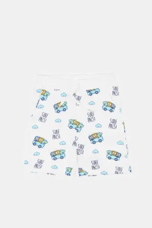 Baby Boys White Car Printed Active Short