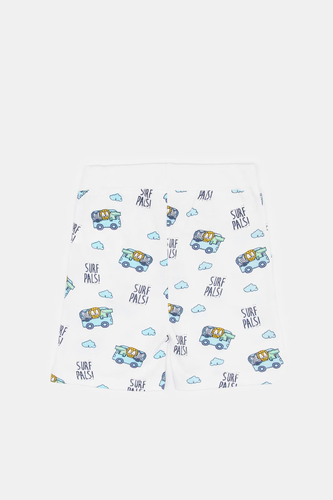 Baby Boys White Car Printed Active Short