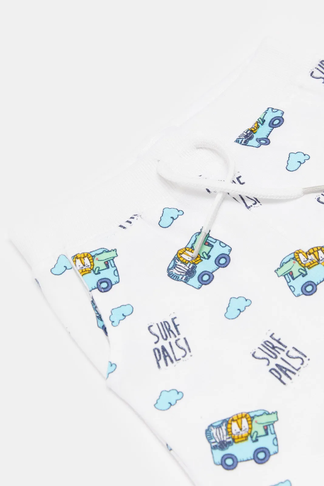 Baby Boys White Car Printed Active Short