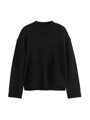 Black cashmere patch pocket sweater