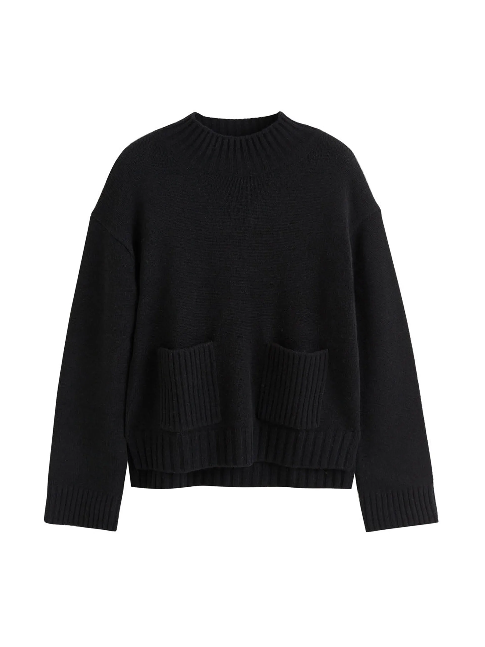 Black cashmere patch pocket sweater