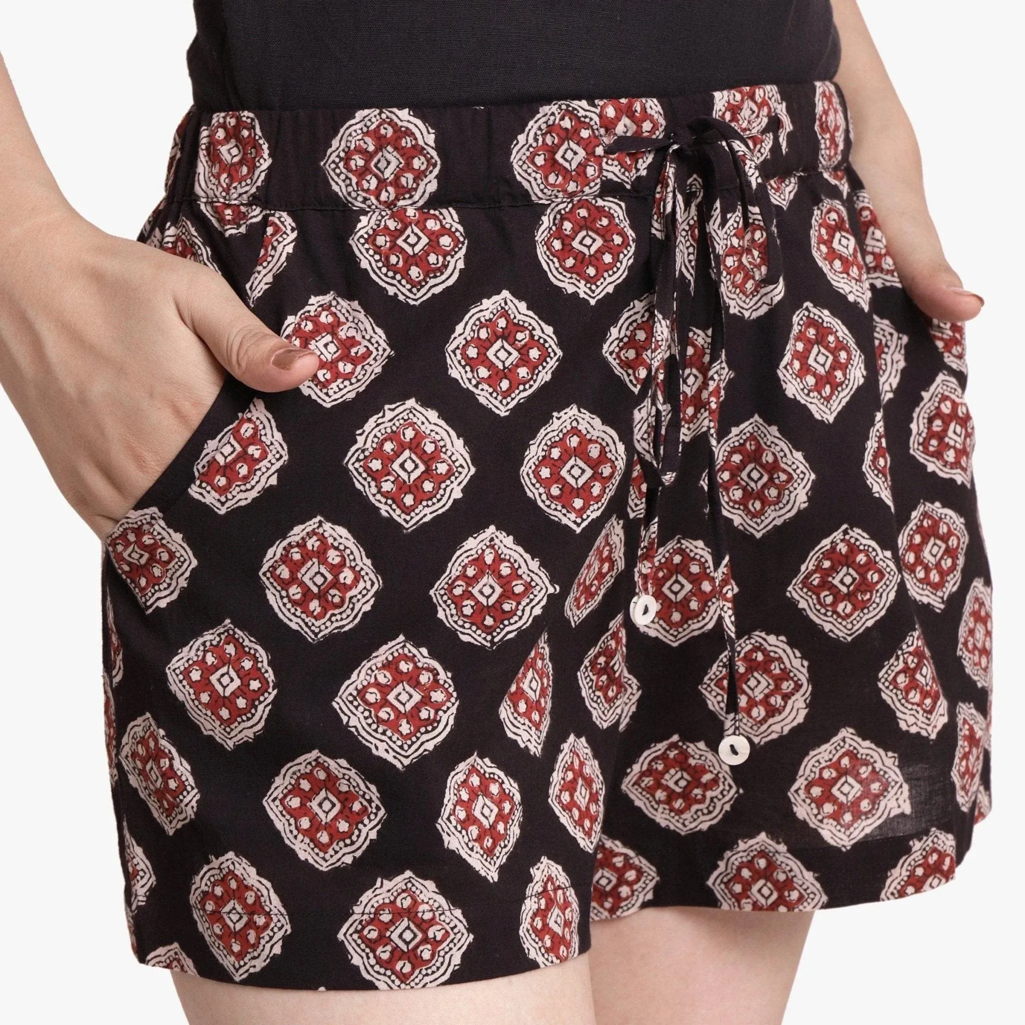 Black Geometric Block Printed Elasticated Short Boxer Shorts