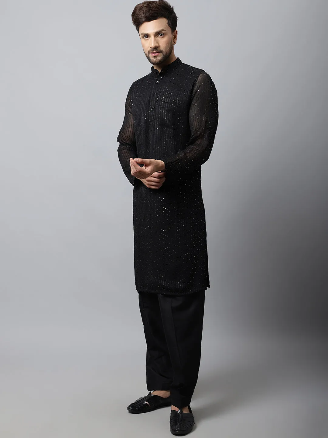 Black Sequin Embroidered Kurta
