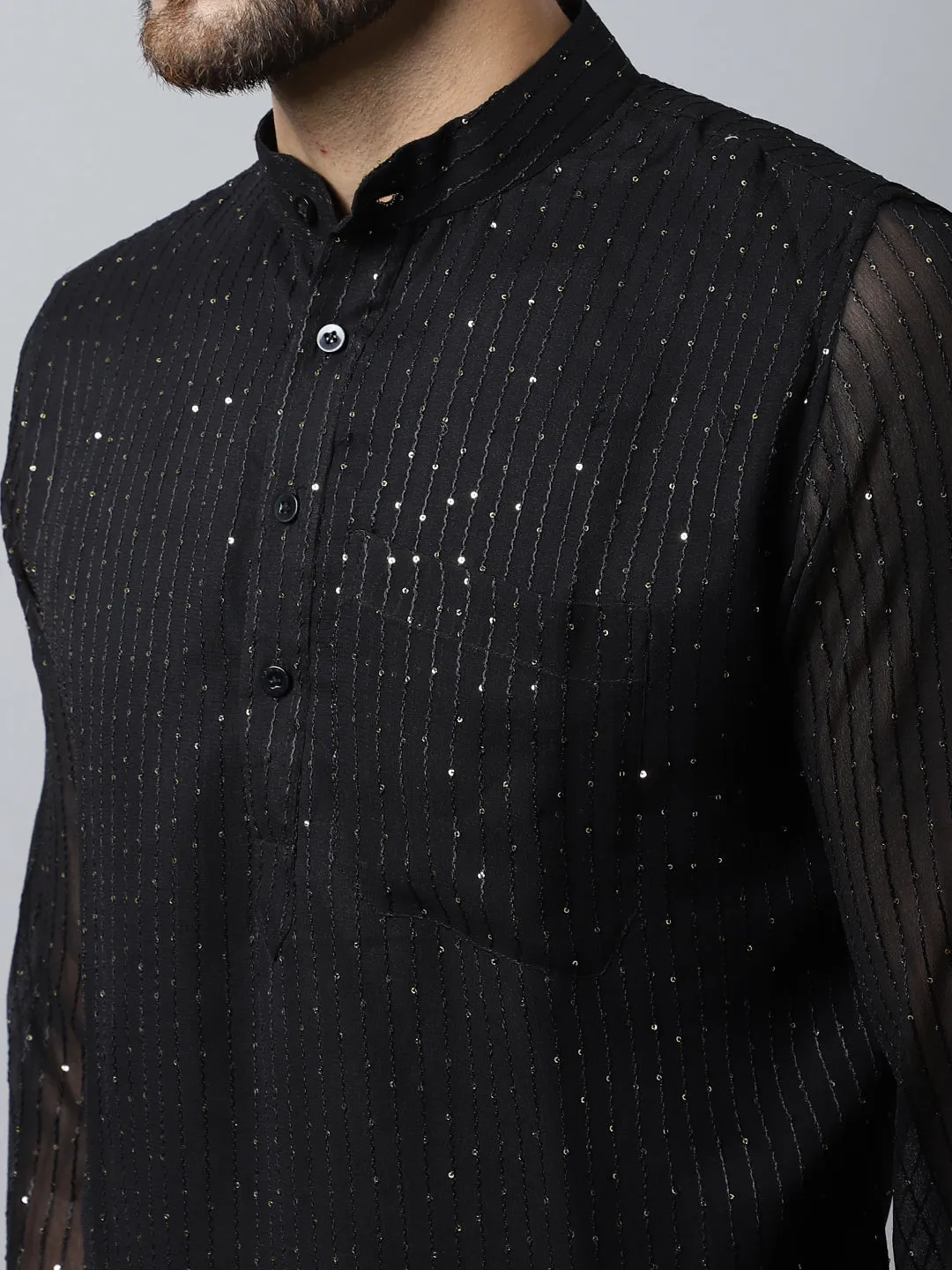 Black Sequin Embroidered Kurta