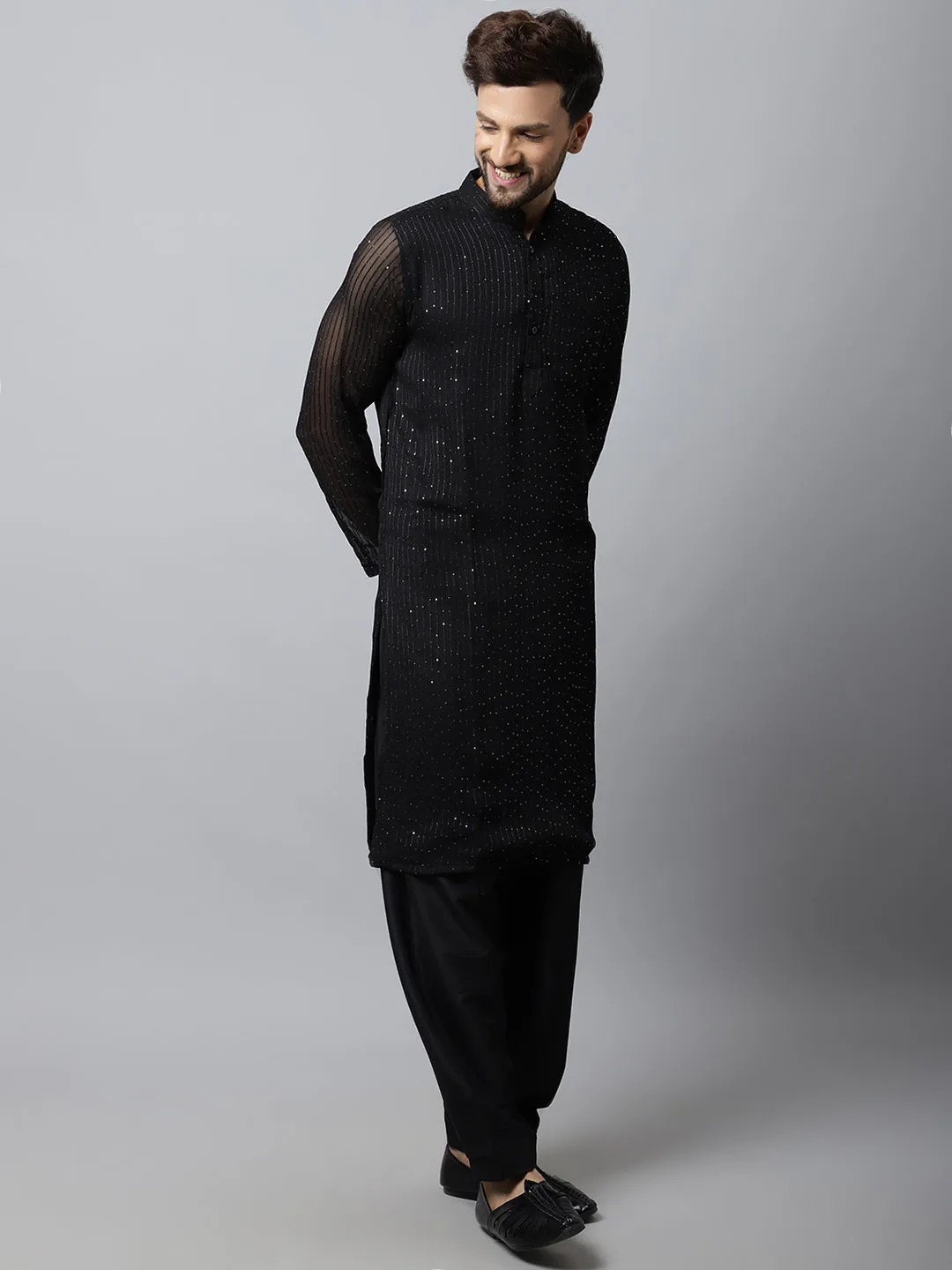 Black Sequin Embroidered Kurta