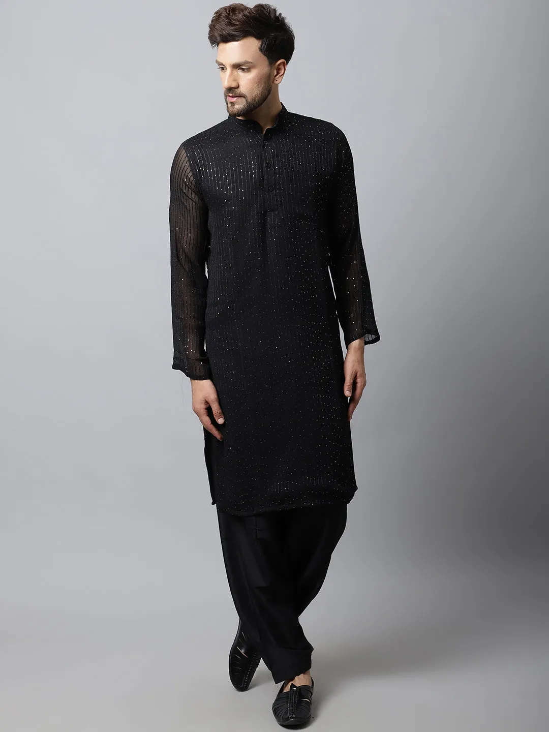 Black Sequin Embroidered Kurta