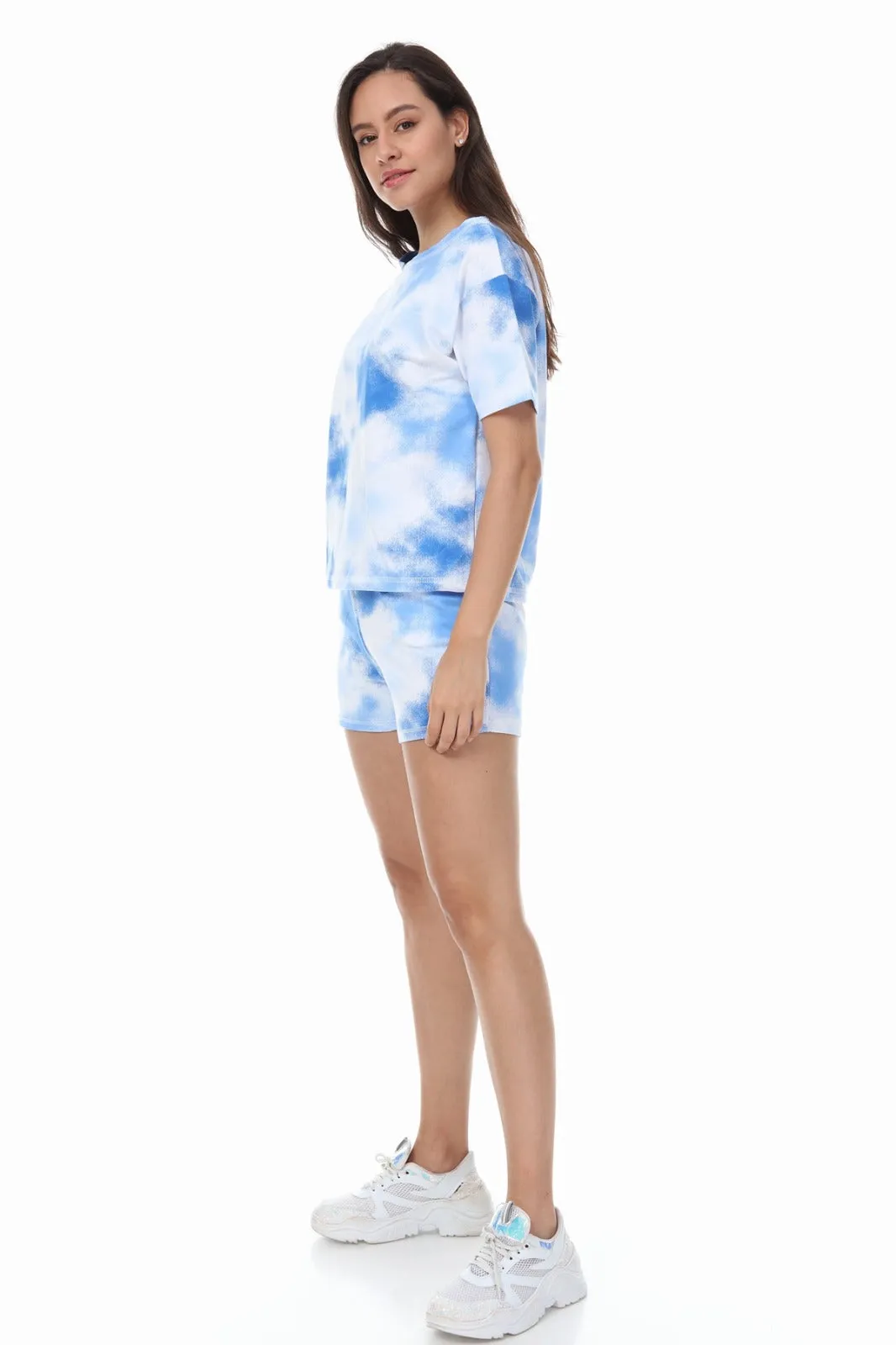 BLUE TIE DYE CASUAL T-SHIRT SHORTS MATCHING LOUNGEWEAR SET