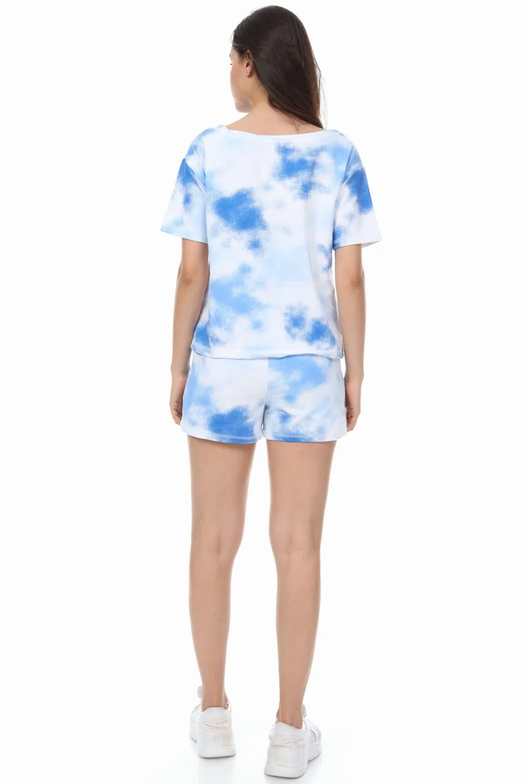 BLUE TIE DYE CASUAL T-SHIRT SHORTS MATCHING LOUNGEWEAR SET