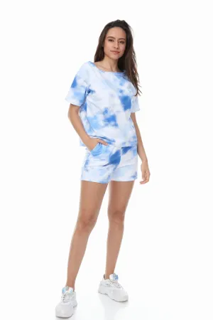 BLUE TIE DYE CASUAL T-SHIRT SHORTS MATCHING LOUNGEWEAR SET