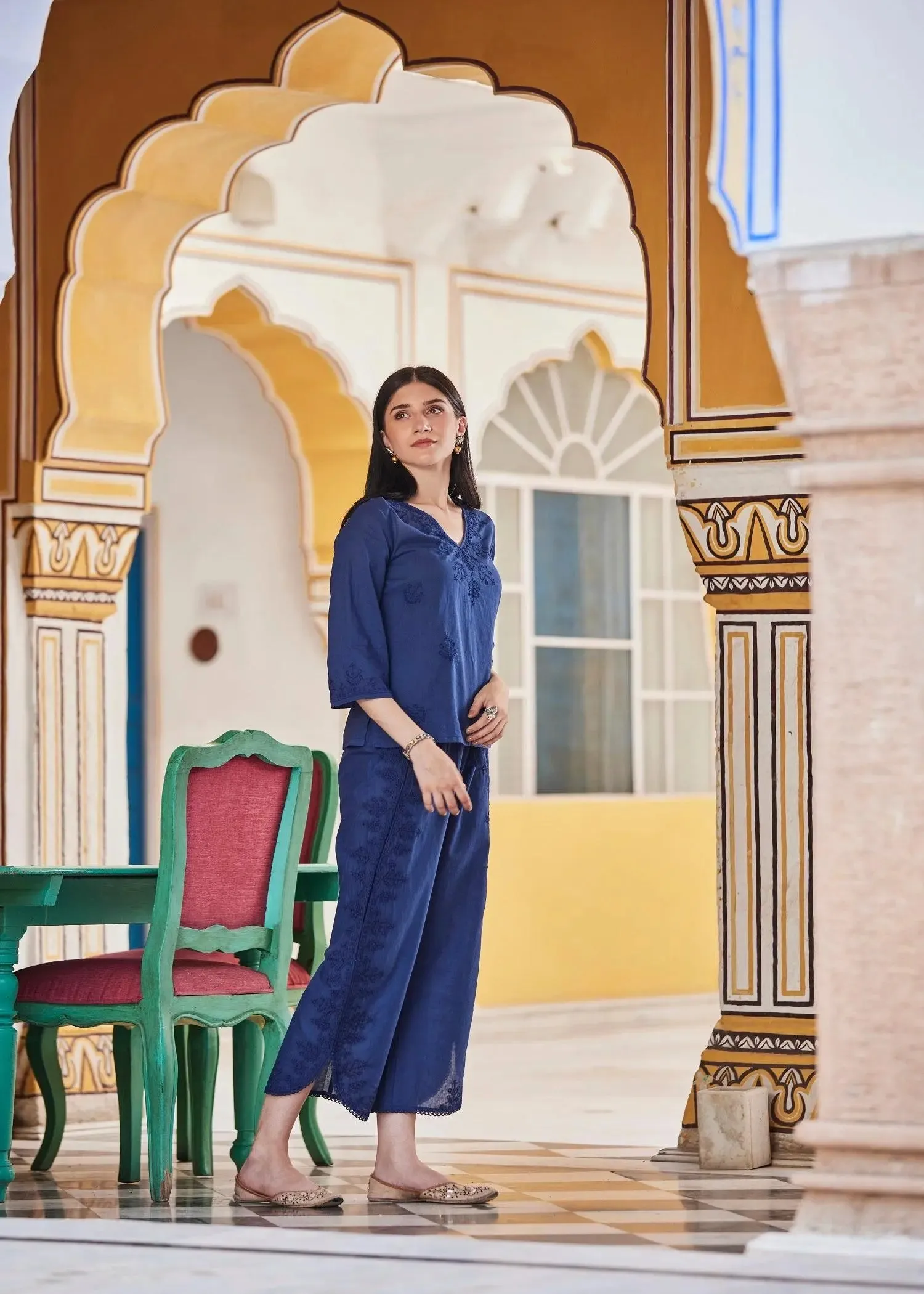 Blue Women Cotton Short Top
