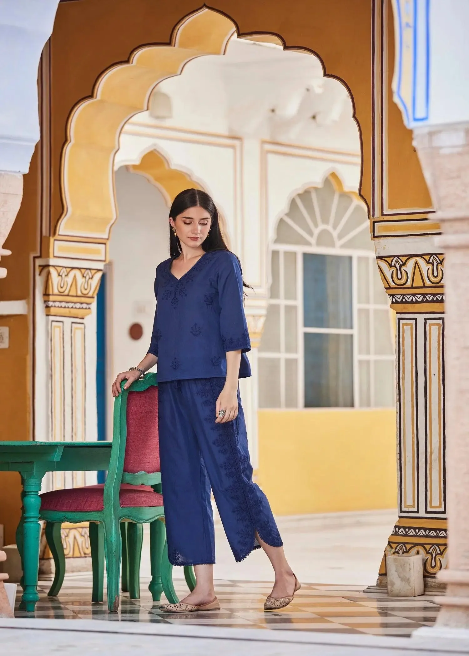 Blue Women Cotton Short Top