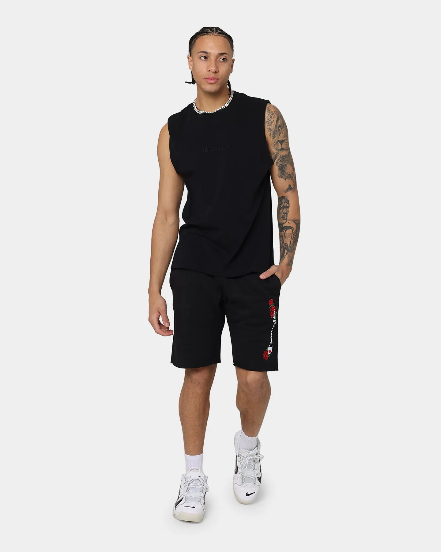 Champion Reverse Weave Rose Embroidery Shorts Black