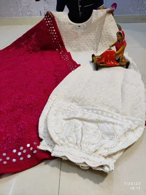 Design 6 - Chikankari Sequins Delight - Kurti, Afghani Salwar & Georgette Dupatta Set