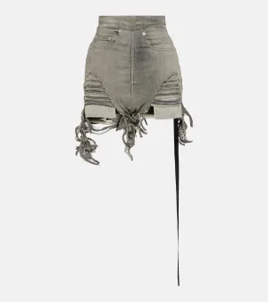 Drkshdw Rick Owens High Rise Distressed Denim Shorts, Gray
