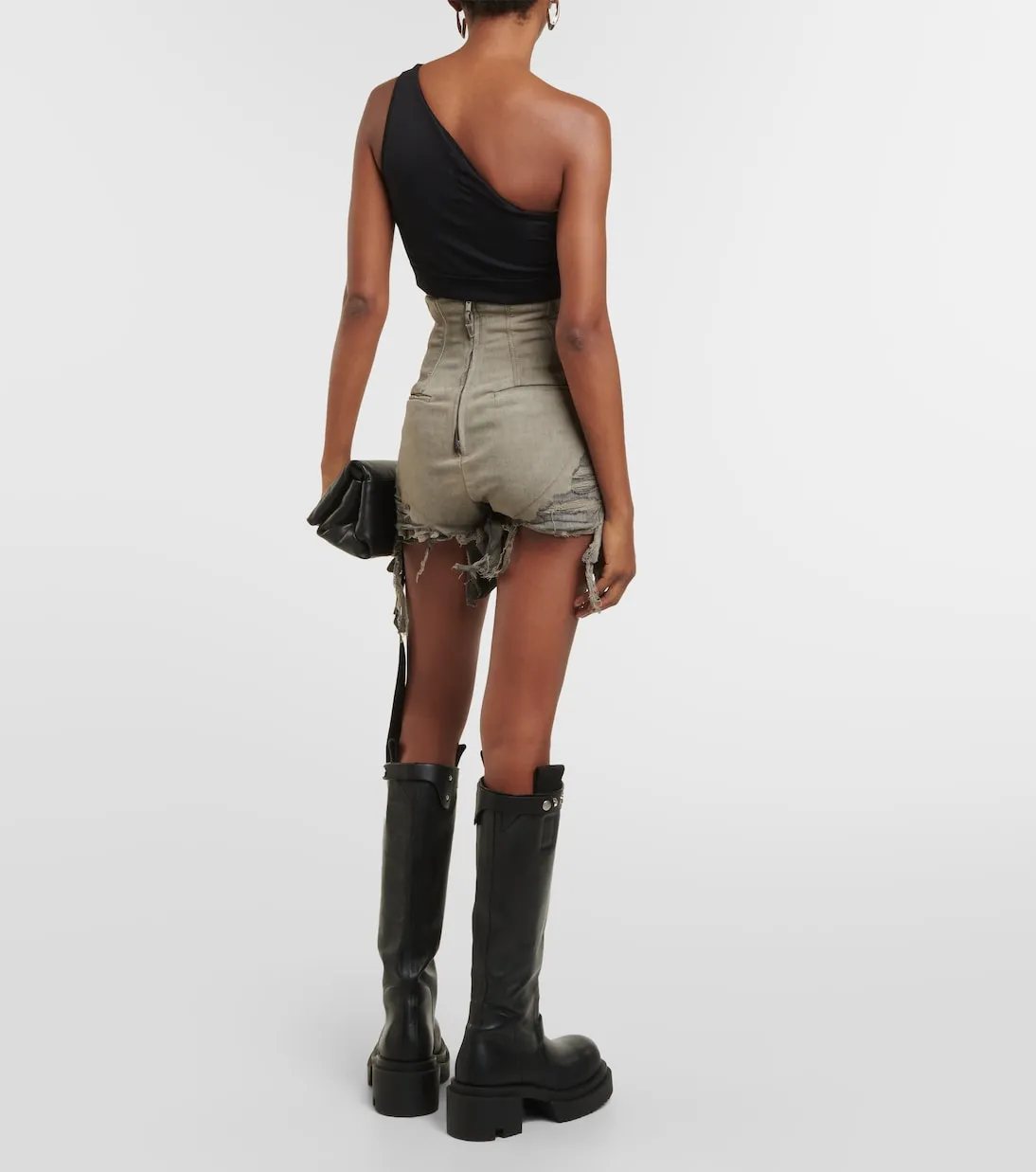 Drkshdw Rick Owens High Rise Distressed Denim Shorts, Gray