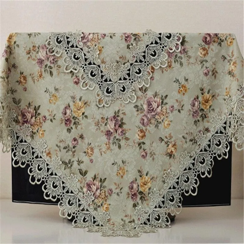 Elegant Embroidered Lace Crochet Table Runner Set with Rustic Floral Design