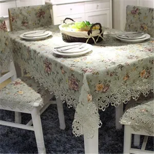 Elegant Embroidered Lace Crochet Table Runner Set with Rustic Floral Design