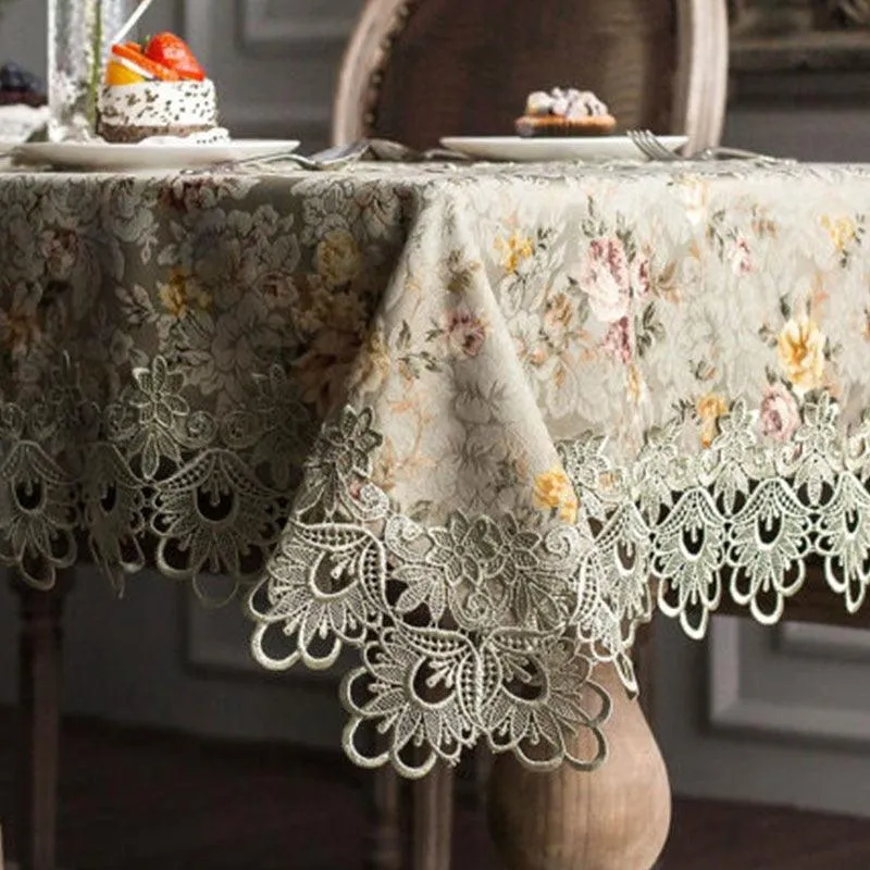 Elegant Embroidered Lace Crochet Table Runner Set with Rustic Floral Design