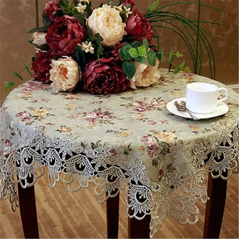 Elegant Embroidered Lace Crochet Table Runner Set with Rustic Floral Design