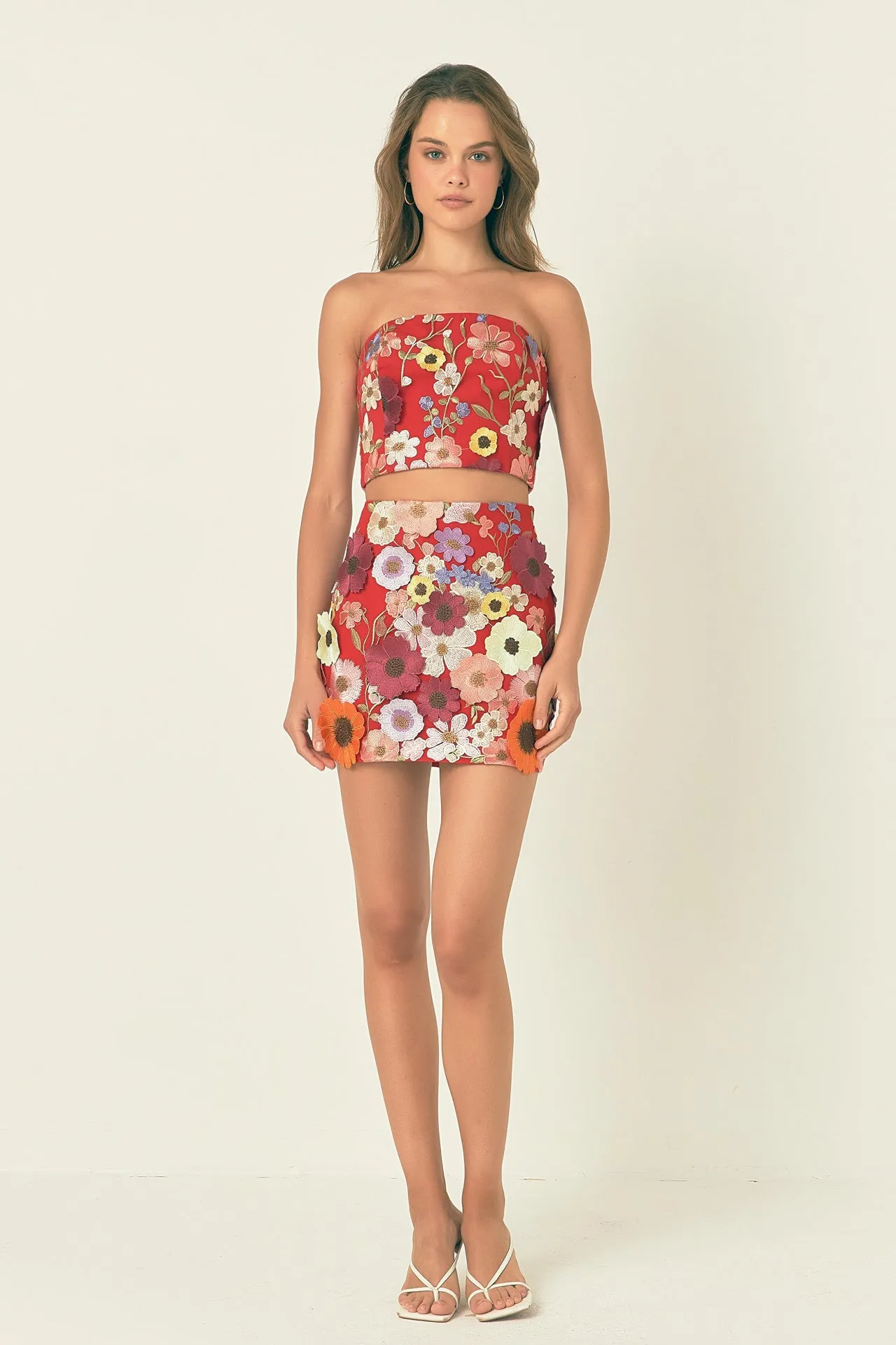 Floral Embroidered Strapless Top