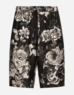 Floral-Print Silk Shorts