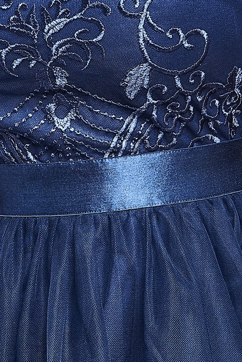 Goddiva Ornate Embroidered Bodice Mesh Maxi Dress