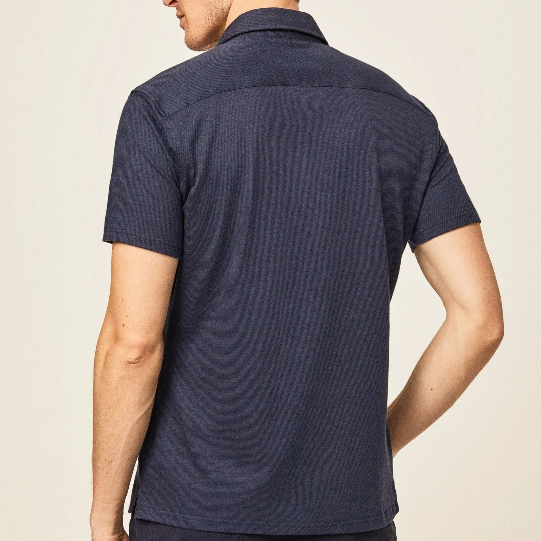 Hackett Cotton Linen Short Sleeved Shirt Navy