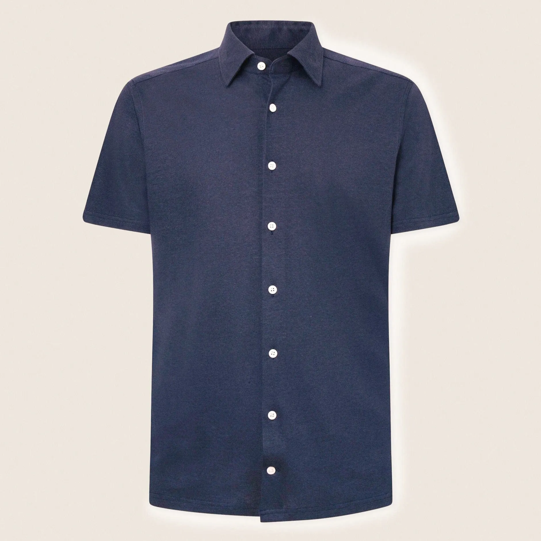 Hackett Cotton Linen Short Sleeved Shirt Navy