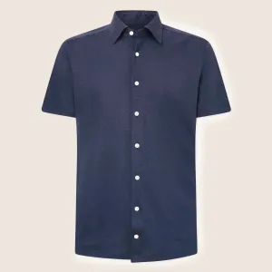 Hackett Cotton Linen Short Sleeved Shirt Navy