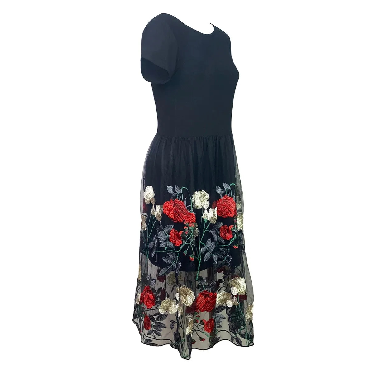 Just Got Lucky Ribbon Back Dress with Tulle Embroider Roses Tulle
