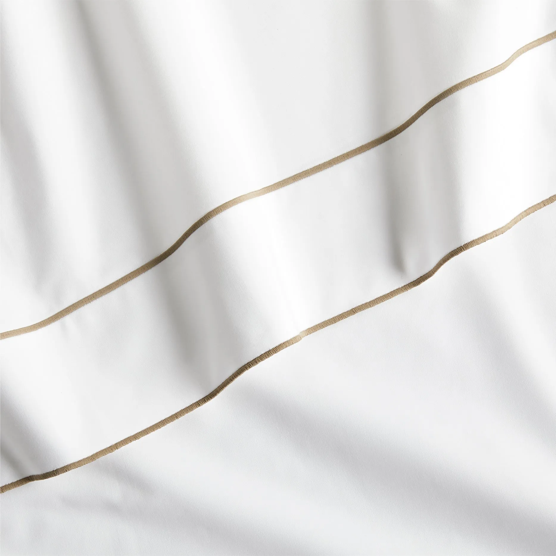 Khaki Border Satin Stitch Percale Sheet Set