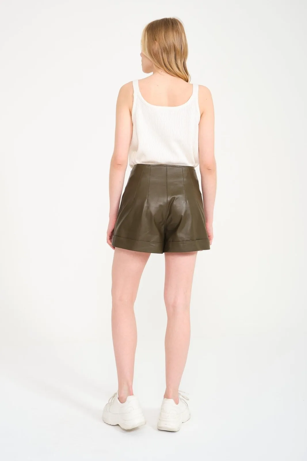 Khaki Leather Short