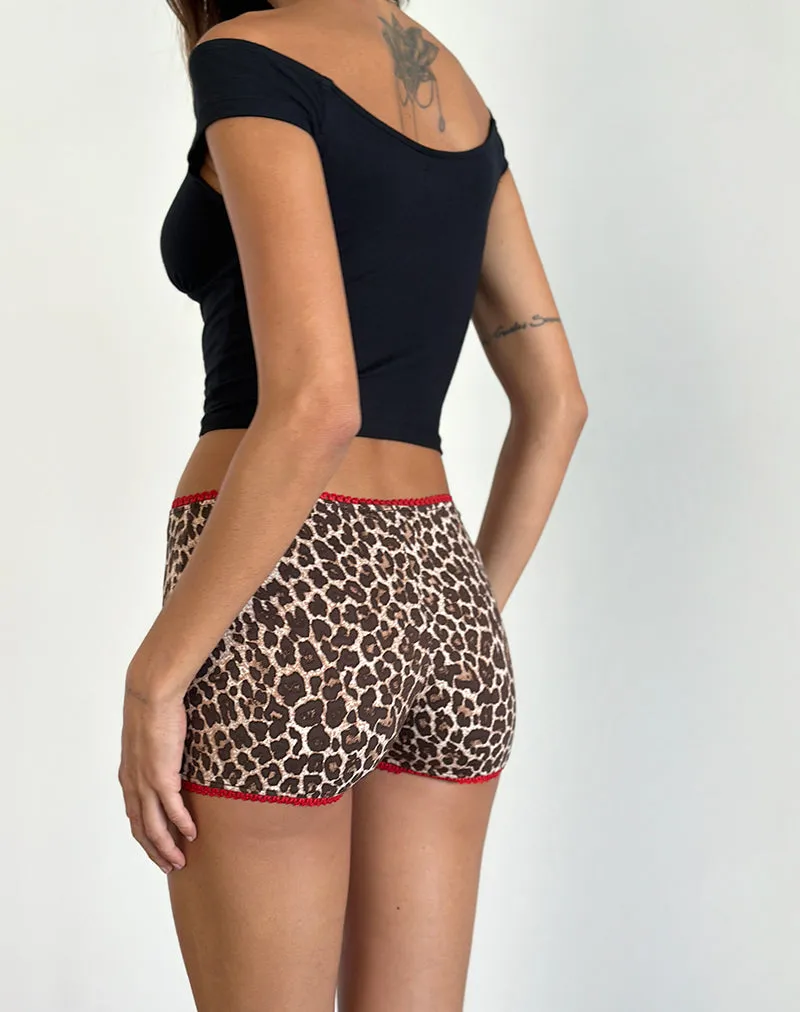 Kichi Micro Shorts in Rar Leopard Sandstorm with Red Trim