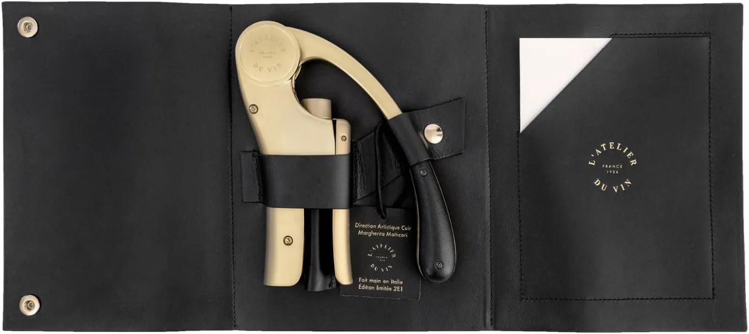 L'atelier Du Vin Oeno Motion Gold Nomad Lever Corkscrew Gift Set - Luxury Sommelier Wine Bottle Opener with Premium Black Leather Case for Wine Tasting Accessories Emblematic Wine Key Made In France