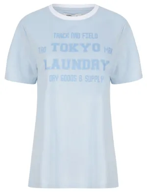 Leah Motif Cotton Jersey Ringer T-Shirt in Skyway Blue - Tokyo Laundry