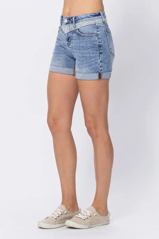 Light Blue Two Tone Denim Shorts