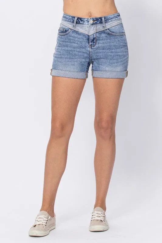 Light Blue Two Tone Denim Shorts