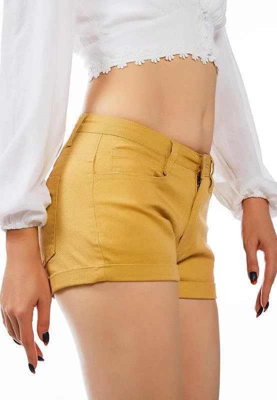 Light Blue Upturned Hem Shorts