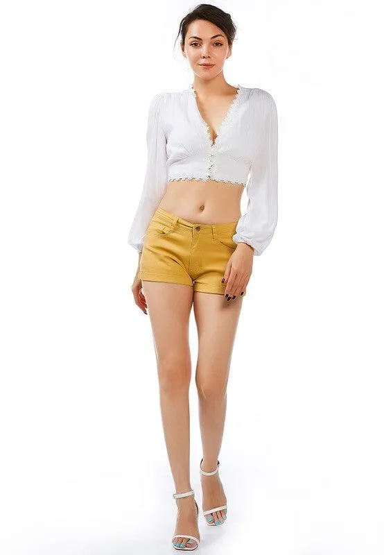 Light Blue Upturned Hem Shorts