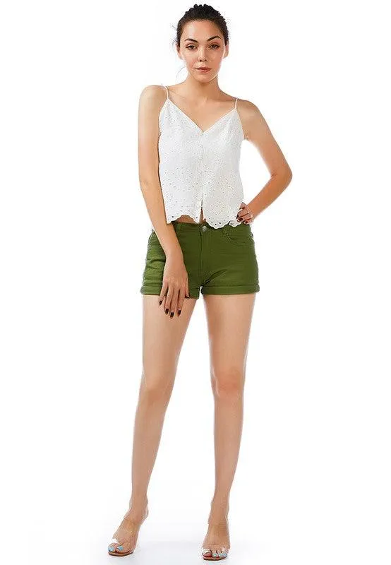 Light Blue Upturned Hem Shorts