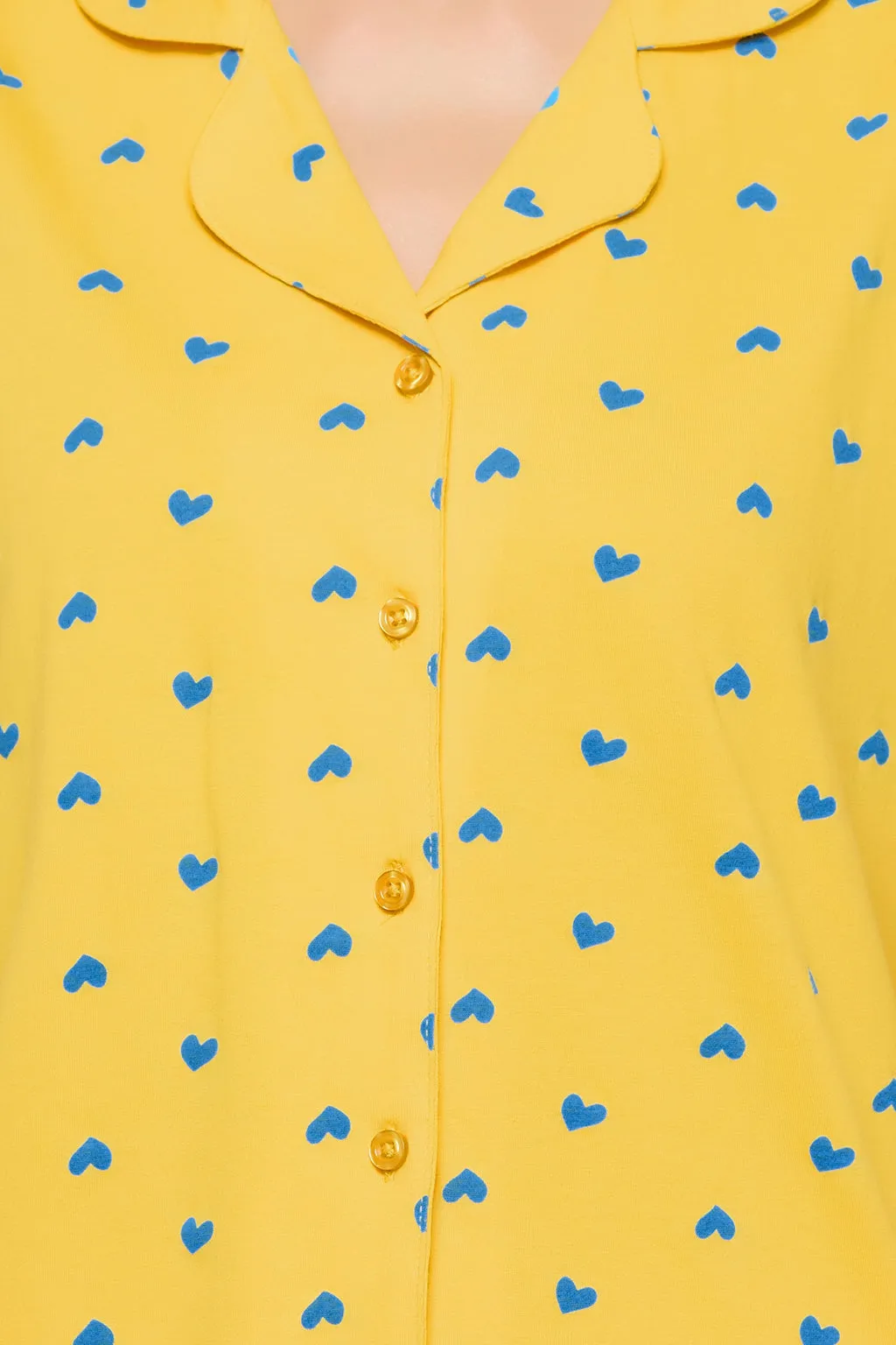 Light Yellow Cotton Printed Button Down Shirt & Shorts Set