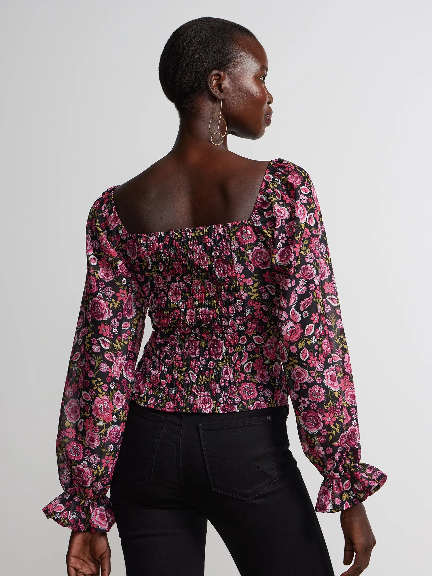 Long Sleeve Square Neck Floral Top