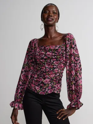 Long Sleeve Square Neck Floral Top